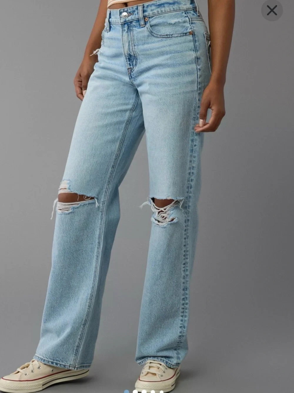 American Eagle Outfitters Ripped High-Waisted Light Blue Stovepipe Jean - Picture 2 of 11